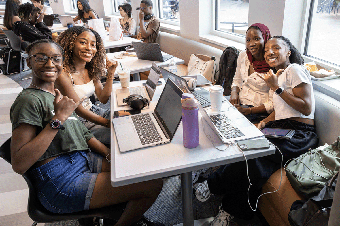 group of students dining on campus